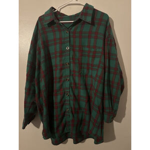 SHEIN Curve Plaid Flannel Shirt Women's 3XL Green Red Button Up Long Sleeve